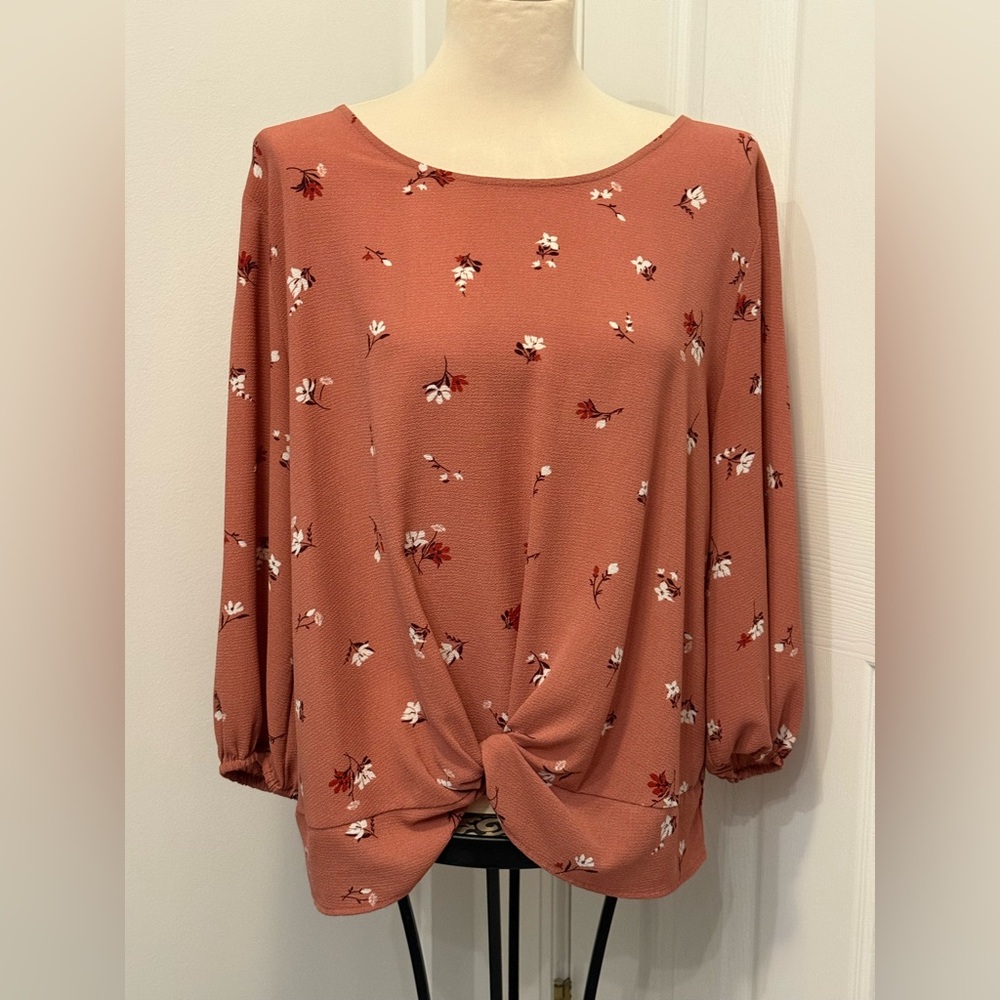 Pink Republic Floral Knot Front Blouse - Terracotta